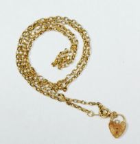 A 9 carat gold chain with heart clasp, 56cm long, 6.7g