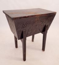 A 17th century style ebonised dough bin with carved decoration, 71 x 47cm