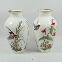 A pair of Franklin porcelain large vases painted birds and flowers, 29cm