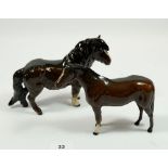 A Beswick Shetland pony and a brown horse