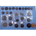 A quantity of copper/bronze coinage and token including: farthings, halfpennies, pennies, half