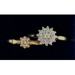 A 9 carat gold diamond set cluster ring 1.7g and an Edwardian 9 carat gold ring illusion set chip
