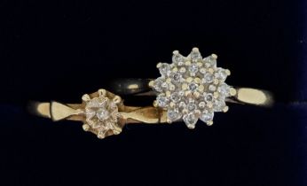 A 9 carat gold diamond set cluster ring 1.7g and an Edwardian 9 carat gold ring illusion set chip