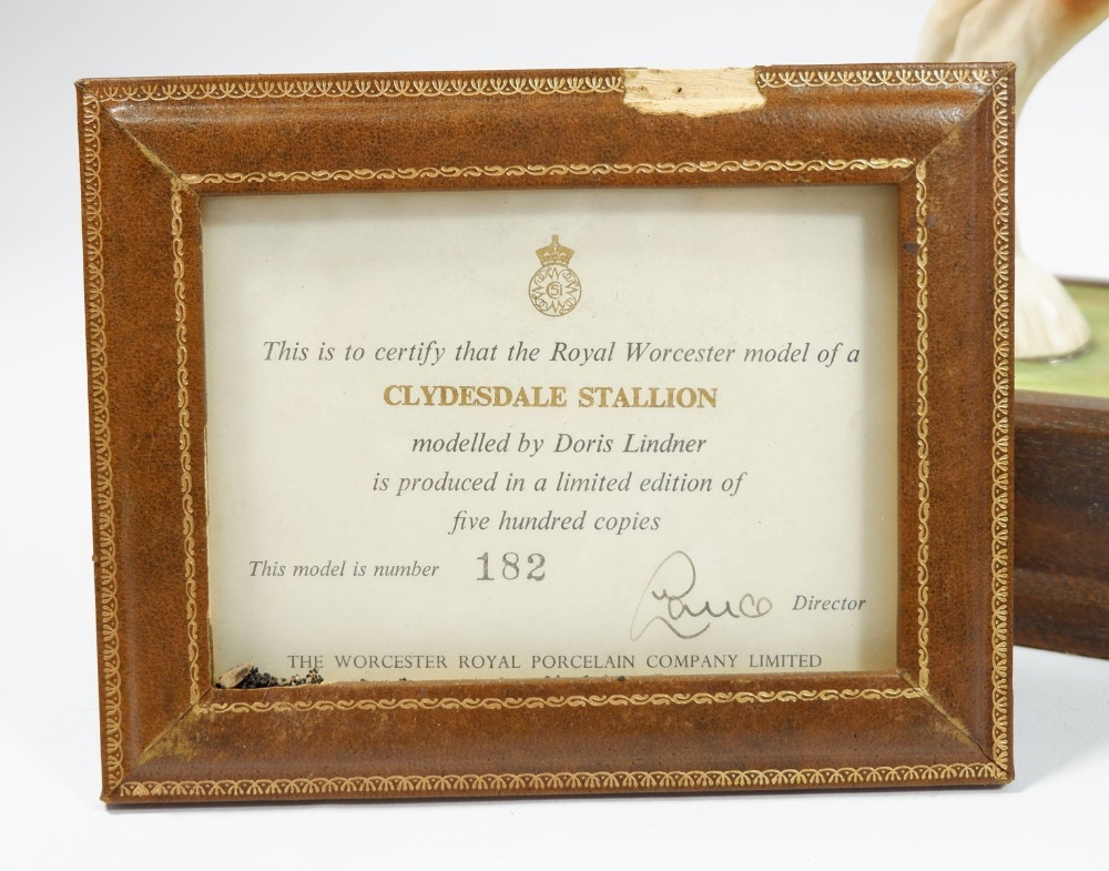 A Royal Worcester Doris Lindner limited edition, Clydesdale Stallion 182/500 with certificate - Image 2 of 3