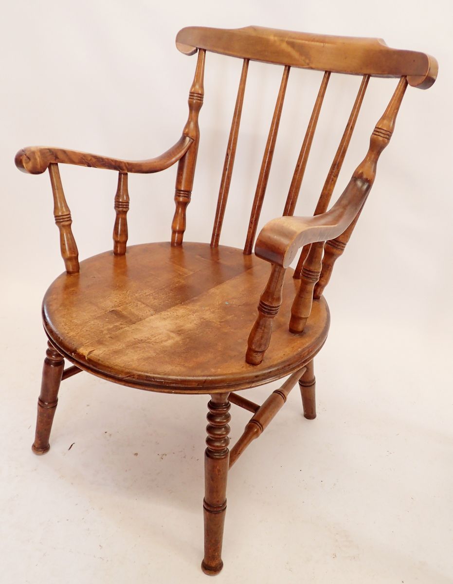 Three early 20th century beech stick back chairs (one carver and two carvers) - Image 2 of 3