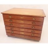 A vintage oak plan chest with six drawers, 120 x 87.5 x 86cm