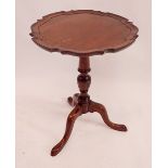 A mahogany pie crust edge occasional table on column and triple supports, 42.5cm diameter
