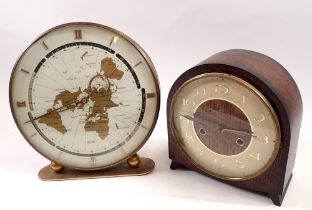 A Smiths oak mantel clock and a Kundo vintage world clock, 25cm tall