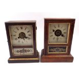 Two thirty hour wooden mantel clocks with pendulums, tallest 25cm