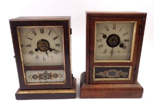 Two thirty hour wooden mantel clocks with pendulums, tallest 25cm