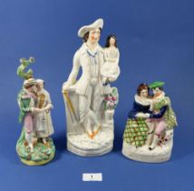 A Victorian Staffordshire group of a courting couple, a later Highland Mary group of a couple and