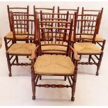 A good quality set of eight Brynhall rush seated spindle back country style dining chairs