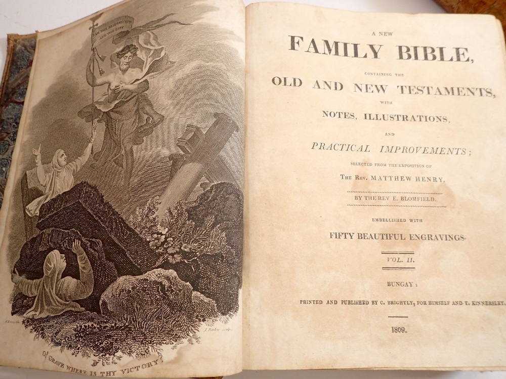 A New Family Bible by the Rev Matthew Henry, two volumes 1809 with engravings - Image 2 of 3