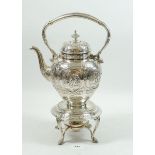 A Scottish silver tea kettle with embossed figurative panelled and strapwork decoration, Glasgow