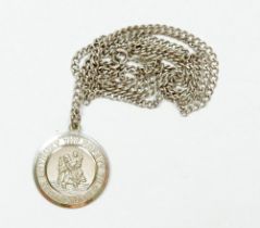 A Georg Jensen silver St Christopher on a sterling silver chain, total weight 14g