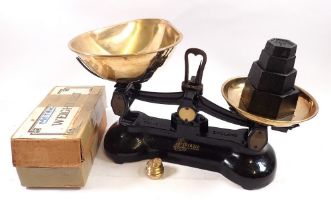 A Librasco set of kitchen scales with brass pans and set of Imperial and Metric weights - boxed