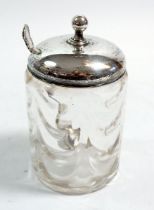 A swagged glass preserve pot with silver lid, Birmingham 1905 and a silver spoon, Sheffield 1896,