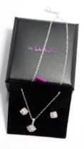A silver pendant and earrings set diamonds - boxed