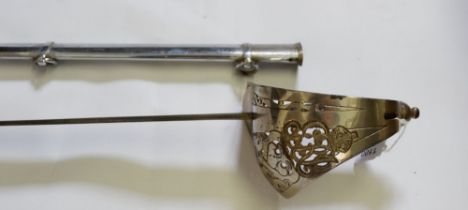 A George V Scottish dress sword with scabbard, shagreen handle and pierced hilt, blade 82cm