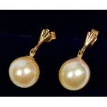 A pair of 9 carat gold pearl drop earrings