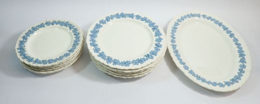 A Wedgwood Queens Ware set of six dinner plates, six desserts plates and a meat plate