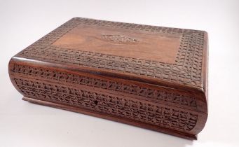 A Balinese hardwood jewellery box with inner tray, 31 x 23cm a/f
