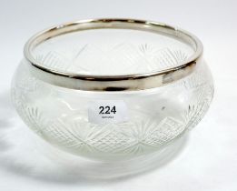A cut glass and silver rimmed fruit bowl, Chester 1912, 23cm diameter