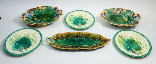 A group of various Victorian Majolica serving plates