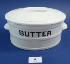 A Victorian large oval ceramic kitchen 'Butter' dish with lid, 22cm wide