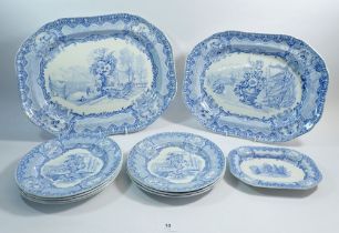 A Copeland Spode 'Seasons' set of seven dessert plates, two meat plates and a rectangular stand