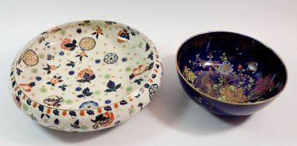 A Carlton Ware Kang-He bowl 'Rockery & Pheasant' with small chip and a Burslem Pekin bowl
