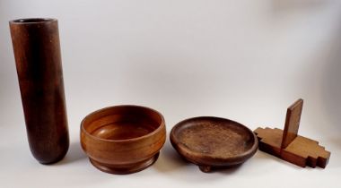 A group of treen items including Art Deco bookends