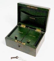 A Victorian leather travelling cash box with compartments for 'Gold, Silver and Notes', 15.5 x 11.