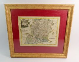 A double sided framed map, Gloucestershire and Hampshire, 20 x 26cm