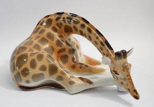 A Russian Lomonosov large giraffe seated, 27cm wide