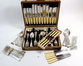 A silver plated cutlery set boxed and various other cutlery