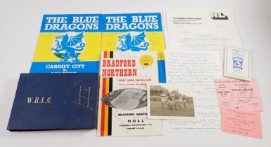 A group of Rugby League ephemera relating to Berwyn Jones including signed programmes, tickets etc.
