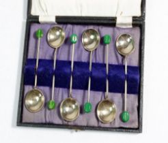A set of six silver plated coffee bean spoons - cased