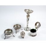 A pair of George III silver circular salts on hoof feet, London 1791 by T.S, a silver mustard pot