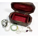 A Victorian jewellery box and contents of costume jewellery