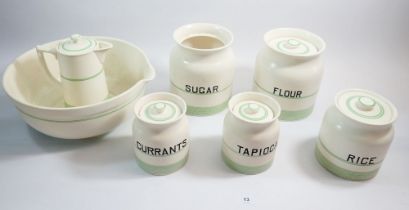 A box of Kleen Kitchen Ware to include five storage jars, three with lids two without, a large