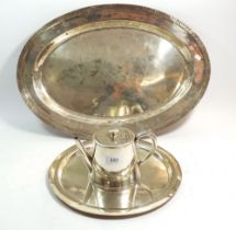 A hammered Jos Heinrich silver plated tray circa 1910, 51 x 36cm together with an Asprey silver