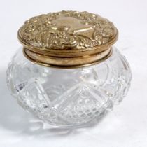 A silver topped dressing table pot, Birmingham 1968