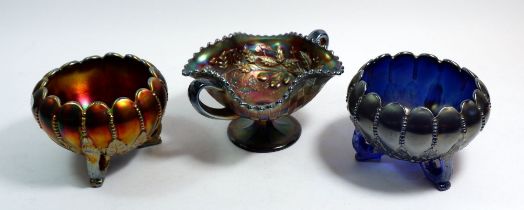Three Northwood Carnival glass bowls, 14cm diameter