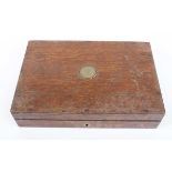 An oak pistol box with green baize lined fitted interior, interior dimensions: w.10 ins x l.6½ ins x