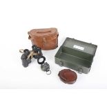 WWII T.G. Co. Ltd., London No.B MkIII compass dated 1943, in leather case; pair Bino Prism No.MkII