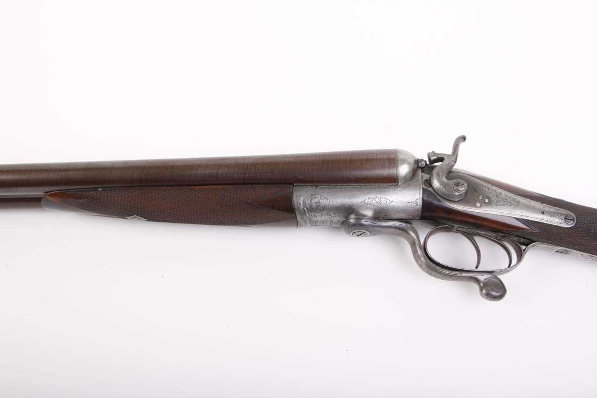 Ⓕ (S2) 12 bore double hammer gun by Braddell & Son, 30 ins brown damascus barrels (re-proofed, - Image 6 of 7