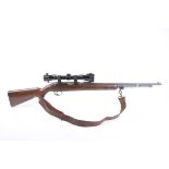 Ⓕ (S1) .22 Winchester Model 77 semi automatic rifle, 22 ins threaded barrel, open sights, tube