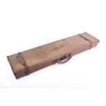 A canvas gun case with green baize lined fitted interior for 29 ins barrels, Linsley Brothers