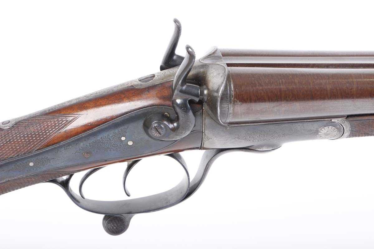 Ⓕ (S2) 12 bore double hammer gun by J. H. Crane, 29½ ins brown damascus barrels (reproofed, - Image 4 of 9